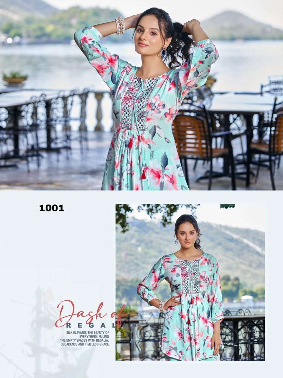 ALEXA HEAVY RAYON RINKLE PRINT WITH EMBROIDERY WORK TOP WITH BOTTOM CORD SET BY S3FOREVER BRAND 1001 C